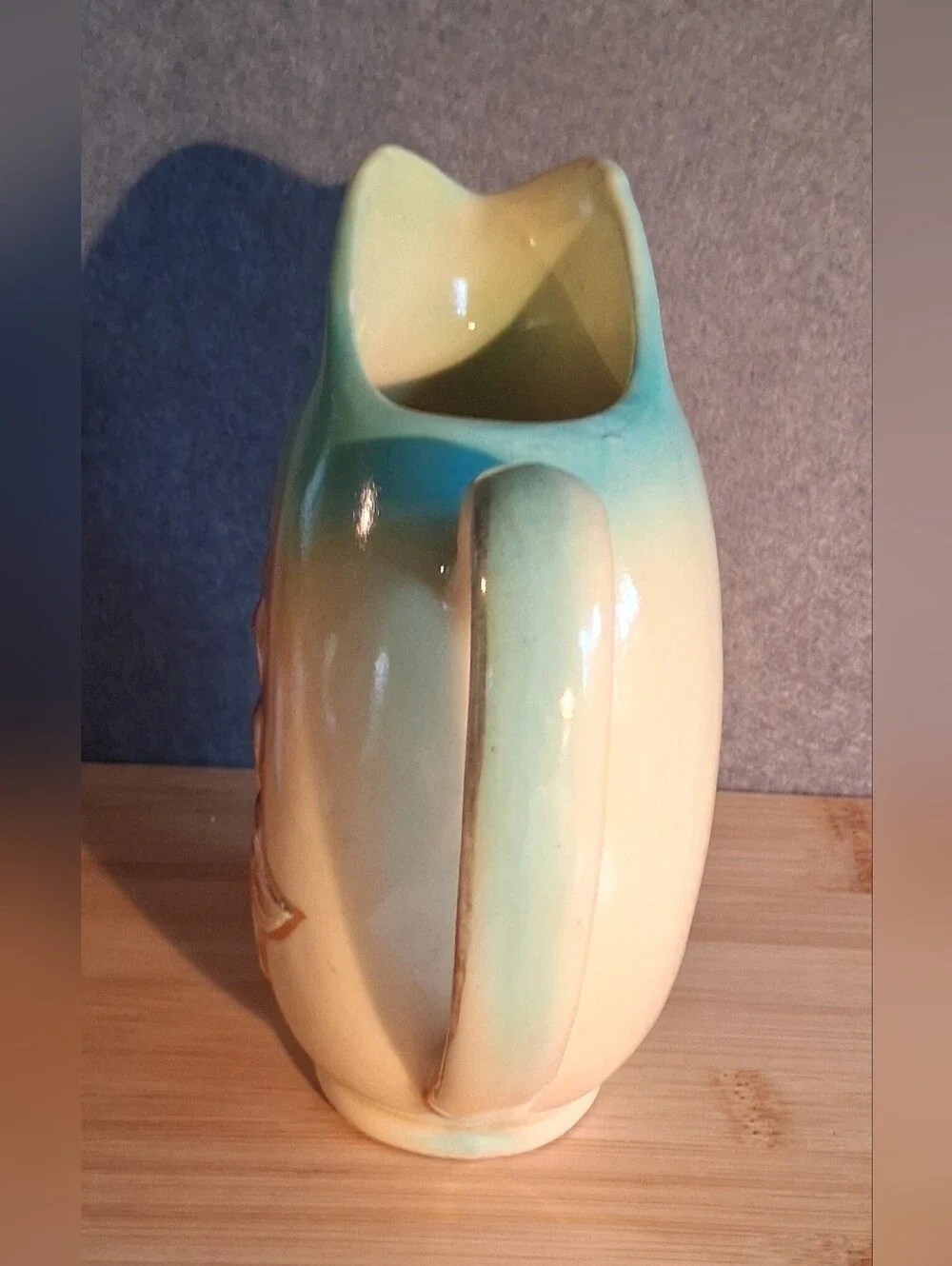 Shawnee Pottery Cream Pitcher 1940's USA #40 Blue With Pink Flowers Gold Trim